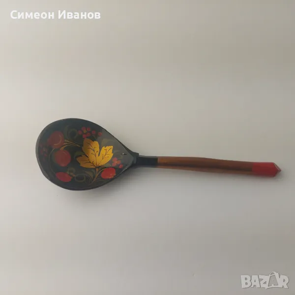 Стара рисувана дървена лъжица #5510, снимка 1