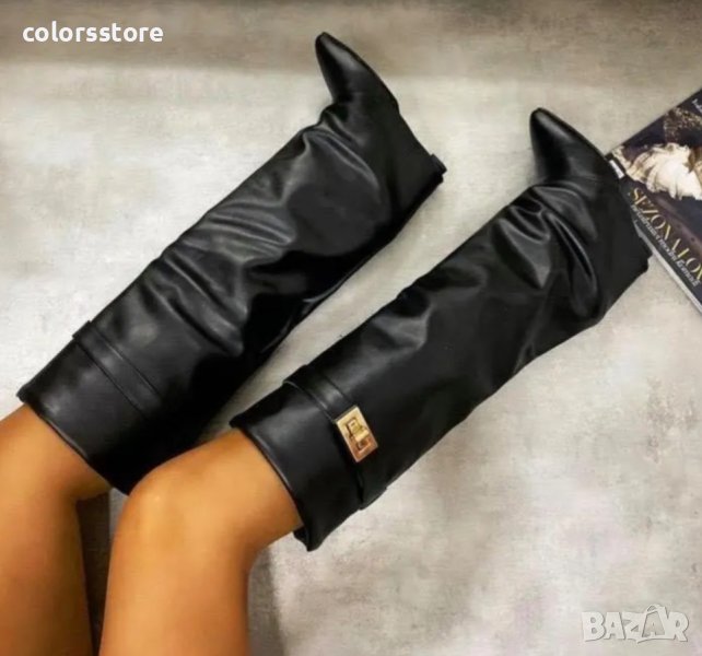 Ботуши на платформа - черна кожа - K-40, снимка 1