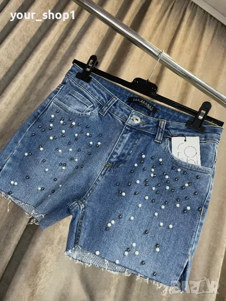 Къси дънкови панталони с перли, снимка 1