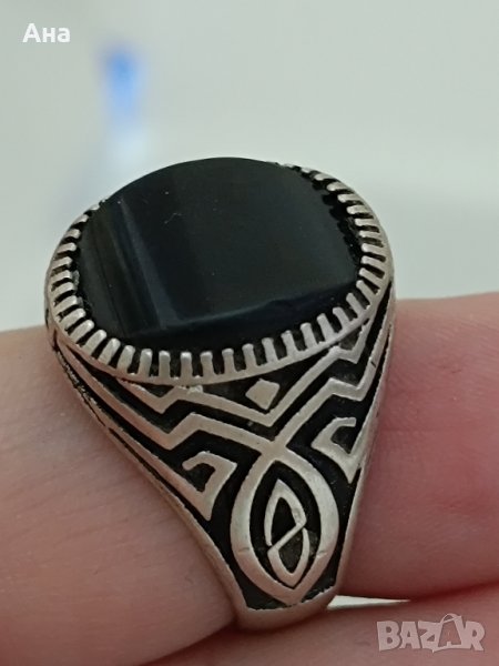 Красив сребърен пръстен маркиран Черен ахат #63В, снимка 1