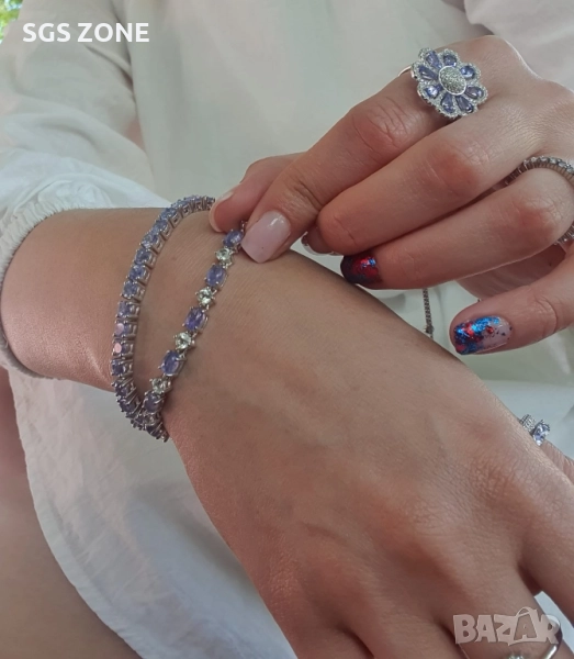 СРЕБЪРНА ГРИВНА С ТАНЗАНИТ ОТ ТАИЛАНД, снимка 1