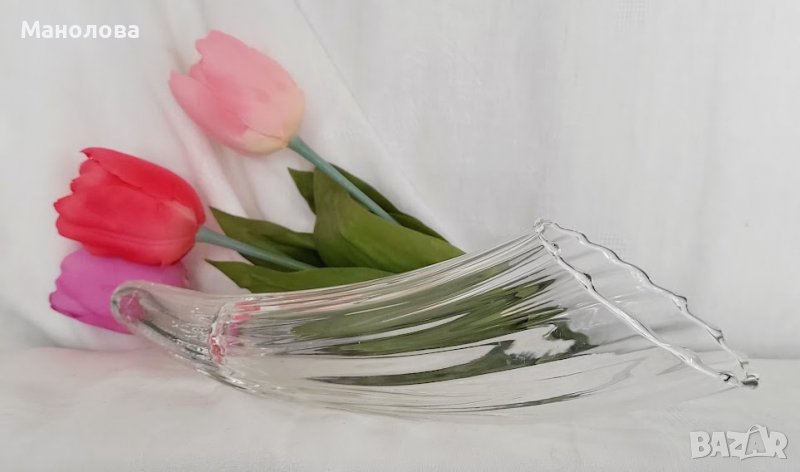 Художествена стъклена ваза Рог на изобилието., снимка 1