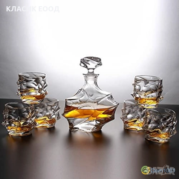 Комплект 6 бр. чаши за уиски + гарафа 0.860 л. декантер, снимка 1
