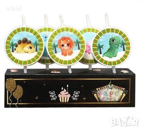 5 бр кръгли свещи свещ динозаври динозавър за торта Рожден ден детско парти, снимка 1