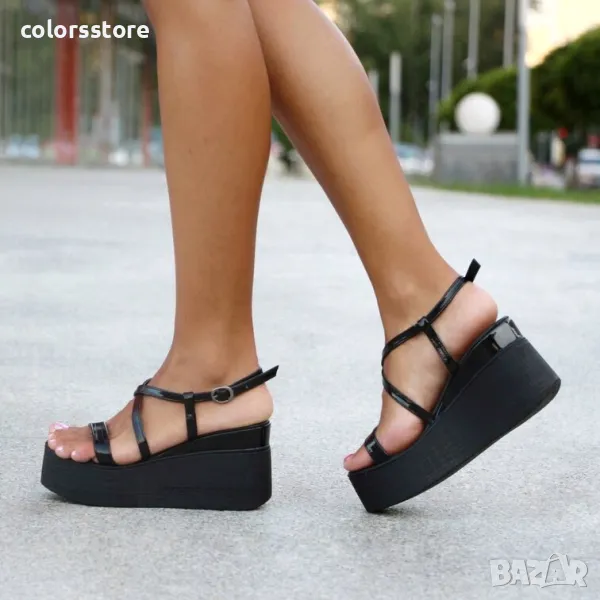 Сандали на платформа - черен лак - KL-MN100, снимка 1
