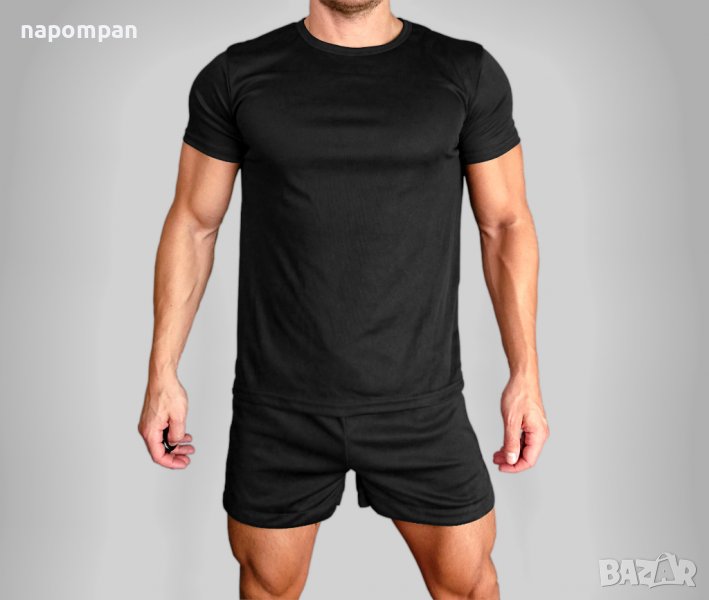 Мъжки спортен екип за фитнес от дишаща материя - тениска + къси панталони									, снимка 1