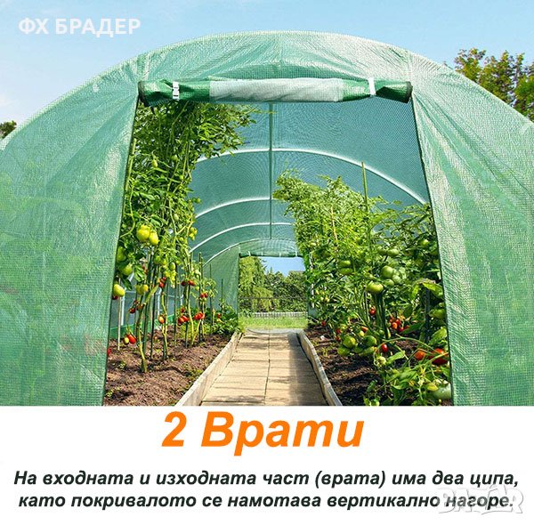 32кв.м Покривало за оранжерия 8x4x2M OPTIMAL с 2 врати и 16 прозореца, UV защита 220 гр./м2, снимка 1