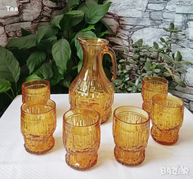 Нов сервиз кана и чаши в цвят кехлибар , снимка 1