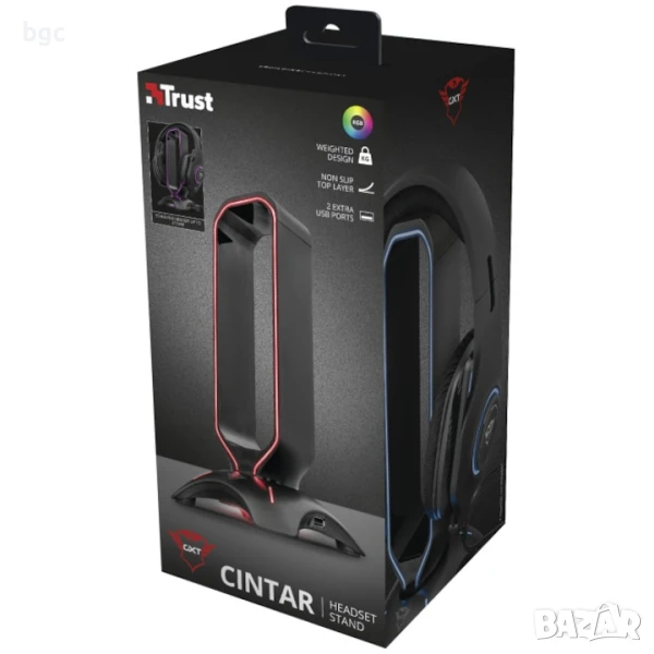  Стойка за слушалки Trust Cintar GXT 265, RGB осветление, 2 USB-A порта, 1,5 м кабел, неплъзгаща се,, снимка 1