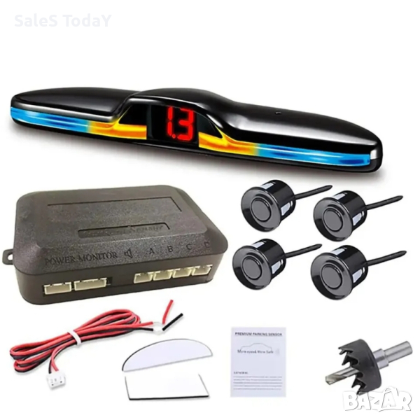 Парктроник с четири черни сензора и LED SLIM дисплей, снимка 1