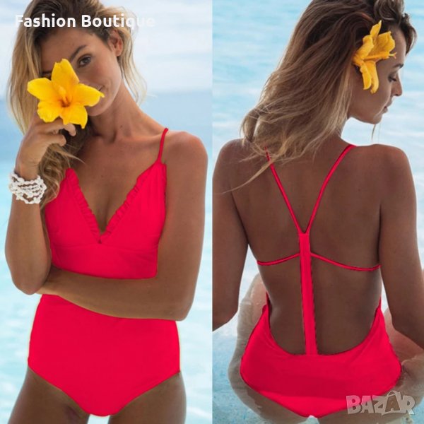 Цял бански неон корал оранжев розов червен, снимка 1