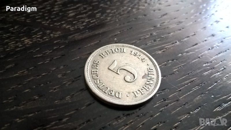 Райх монета - Германия - 5 пфенига | 1914г.; серия A, снимка 1