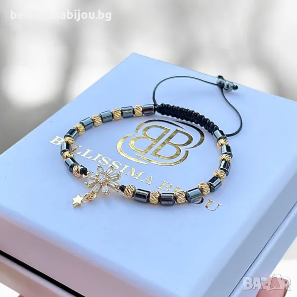 Дамска Гривна от Стомана и Хематит със Снежинка, снимка 1