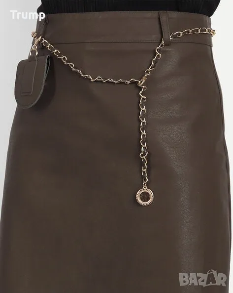 - 40% къса Кожена пола в кафяво , снимка 1