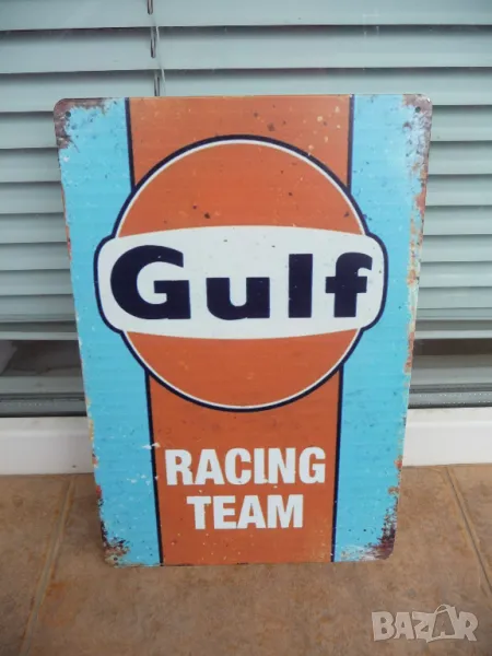 Метална табела Gulf Racing team състезателен отбор тим спонсор състезание, снимка 1