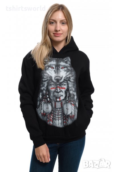 Нов дамски суичър с трансферен печат Вълк индианец, Серия Вълци, снимка 1