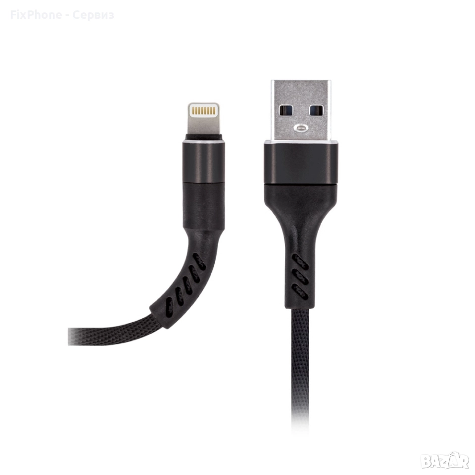 Кабел USB - Lightning, Maxlife MXUC-01 1м в кутия 2A плетен с подсилени конектори, за iPhone, Черен , снимка 1