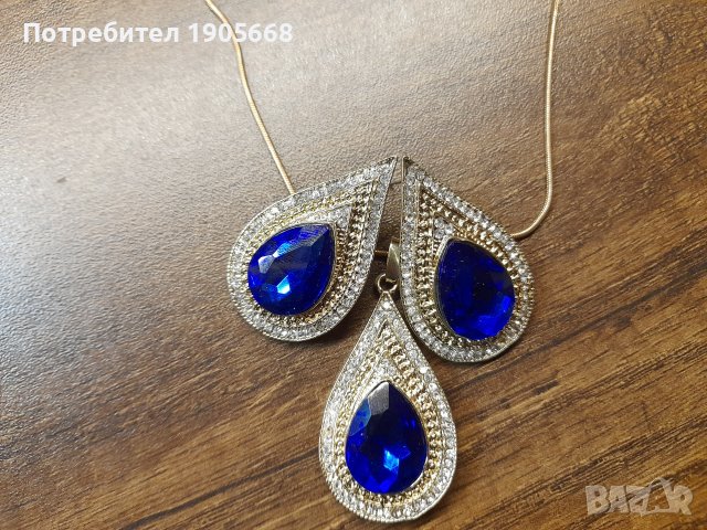 НОВ луксозен комплект- синя капка, снимка 2 - Бижутерийни комплекти - 39238198