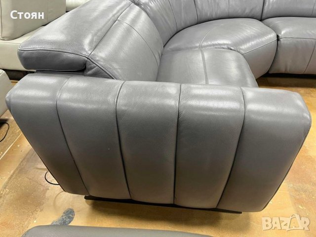 Тъмно сив кожен ъглов диван с електрически релаксиращ механизъм, снимка 10 - Дивани и мека мебел - 39955578