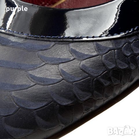 Елегантни обувки в тъмносин цвят съчетание кроко кожа и лак, снимка 2 - Дамски обувки на ток - 35501943