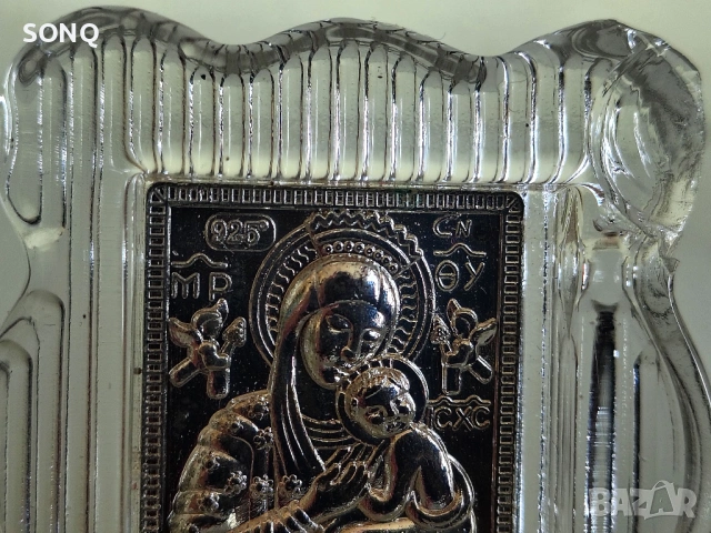 Сребърна Иконка Богородица Със Младенеца, снимка 2 - Икони - 54065141