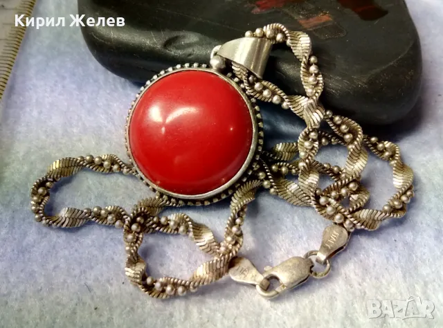 МАРКОВО СРЕБЪРНО КОЛИЕ с СРЕБЪРЕН МЕДАЛЬОН СРЕБРО 925 ITALY с ЮВЕЛИРНО ШЛИФОВАН ЧЕРВЕН КОРАЛ 34928, снимка 10 - Колиета, медальони, синджири - 49328153