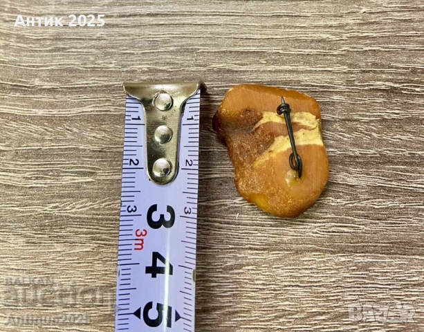 Винтидж кехлибарена брошка от естествен кехлибар, снимка 3 - Антикварни и старинни предмети - 51457456