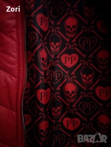 ОРИГИНАЛНО червено яке с подвижна качулка с естествен косъм, снимка 2 - Якета - 42743771