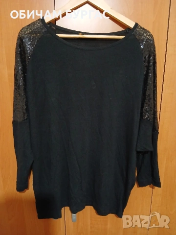 3 xl КРАСИВА ЧЕРНА БЛУЗА ОТ ФИНО ПЛЕТЕВО С ЧЕРНИ ПАЙЕТИ НА ПРИЛЕП РЪКАВИТЕ , снимка 7 - Блузи с дълъг ръкав и пуловери - 53953497