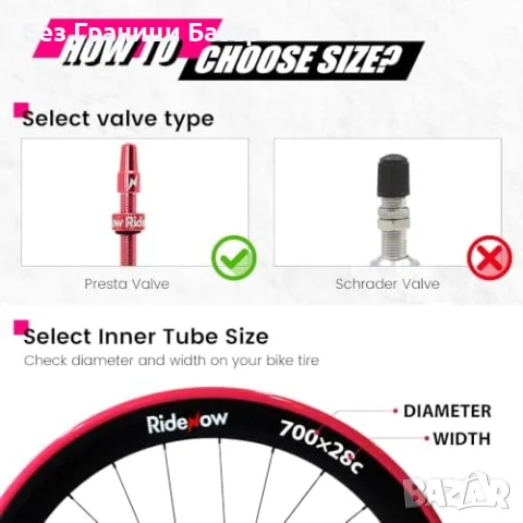 Нов комплект за колело велосипед Ultralight TPU вътрешни гуми 700x18-32C RideNow Road Bike 2 броя, снимка 8 - Части за велосипеди - 55941667