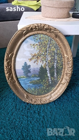 стар гоблен с запазена рамка , снимка 2 - Гоблени - 52499482