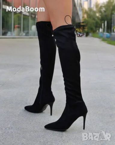 Велурени ботуши на ток , снимка 2 - Дамски ботуши - 48821508