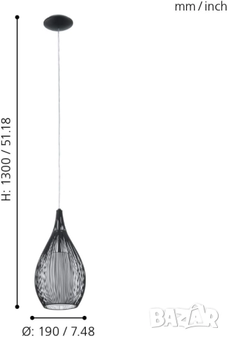 EGLO Razoni Pendant Lamp – Висяща Черна Лампа от Стомана и Сатенено Стъкло, E27, Пендел!, снимка 3 - Лампи за таван - 52123448