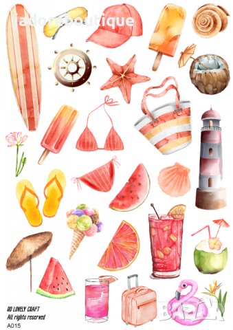 Скрапбук стикери за декорация планер лято ваканция summer самозалепващ лист А5 - различни видове, снимка 3 - Други - 37331557