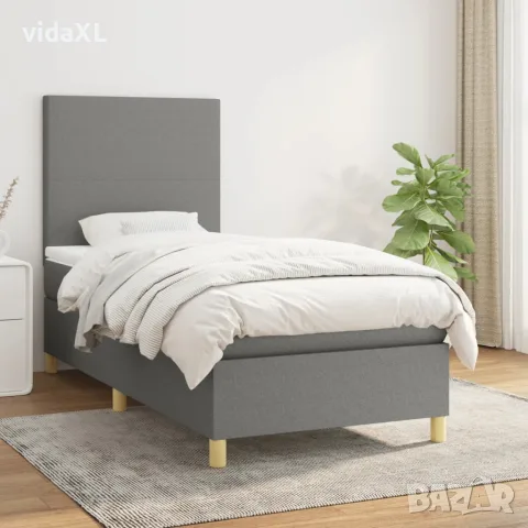 vidaXL Боксспринг легло с матрак, тъмносив, 90x190 см, плат, снимка 2 - Спални и легла - 56146606
