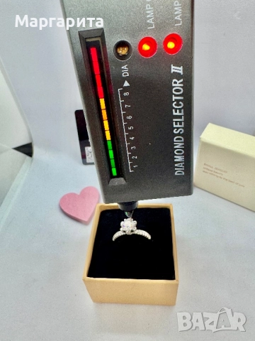 Сребърен пръстен с мойсанит (диамант) 1 карат, снимка 3 - Пръстени - 52059258