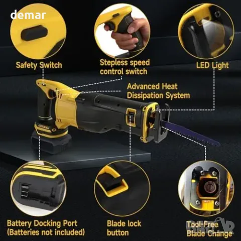 Акумулаторен саблен трион за DeWalt 18/20 V, 4 ножа, без батерия, снимка 4 - Други стоки за дома - 56228516