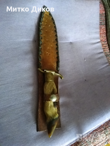 Ловен нож от соца калъф естествена кожа метален гард ръчно правен от майстор с инициали нов , снимка 8 - Ножове - 36422656