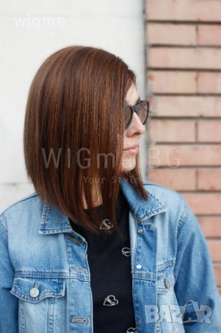 Средна дължина кестенява перука от ЕСТЕСТВЕН косъм Селена, снимка 7 - Аксесоари за коса - 38356259