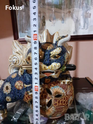 Сатцума Satsuma Kutani Стар порцелан фигура дракон, куче фу, снимка 6 - Антикварни и старинни предмети - 51007100