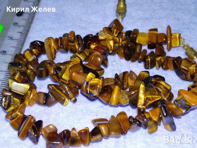 ПРЕКРАСНА СКЪПОЦЕННА ХЕНД-МЕЙД РЕТРО АРТ ОГЪРЛИЦА КАМЪЧЕТА ТИГРОВО ОКО с БРОНЗОВА ЗАКОПЧАЛКА 36916, снимка 4 - Колиета, медальони, синджири - 40684805