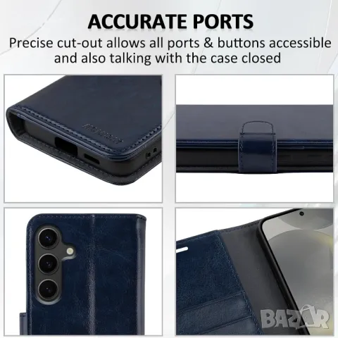 MONASAY калъф-портфейл за за Samsung Galaxy S24 6.2 инча, RFID блокиране, син, снимка 4 - Калъфи, кейсове - 50032196