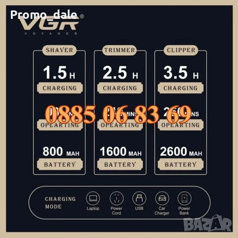 КОМПЛЕКТ Машинка за подстригване, самобръсначка и тример за брада, с 12 гребена VGR 642, снимка 6 - Машинки за подстригване - 50343446