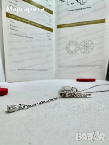 Сребърно колие с мойсанит (диамант) 1 карат, снимка 7 - Колиета, медальони, синджири - 53060728