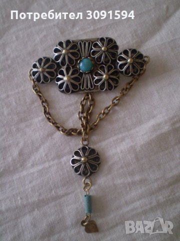 УНИКАЛНА АНТИЧНА БРОШКА С СИН КАМЪК, снимка 2 - Други ценни предмети - 33742587