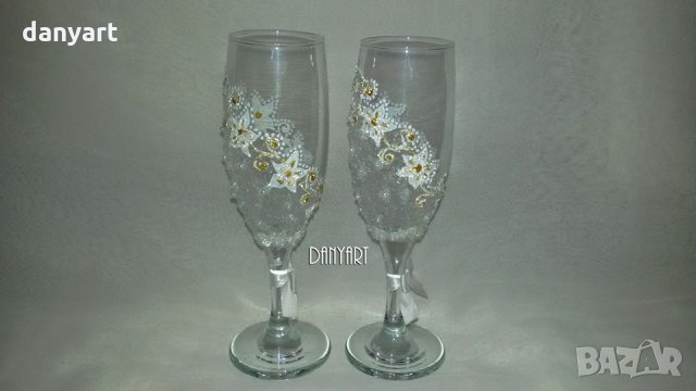 Двойка чаши за бяло вино White flowers, снимка 2 - Чаши - 31935306