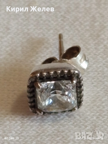 Сребърна обеца с инкрустиран брилянт елегантен дизайн 34403, снимка 5 - Обеци - 52718340