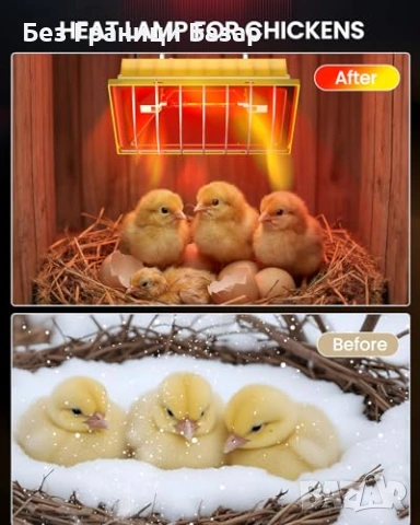 Нова Отоплителна лампа за птици 250W водоустойчива с 3 метра кабел за кокошарник, снимка 3 - Други стоки за животни - 54046755