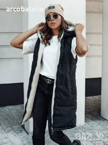 Дълго дамско ватирано яке без ръкави с качулка COSYVIVA, 3цвята , снимка 7 - Якета - 47380800