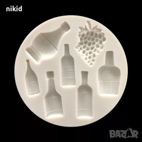 Шише бутилка шишета и грозде силиконов молд декор украса торта фондан бисквитки пита декор, снимка 6 - Форми - 21491893